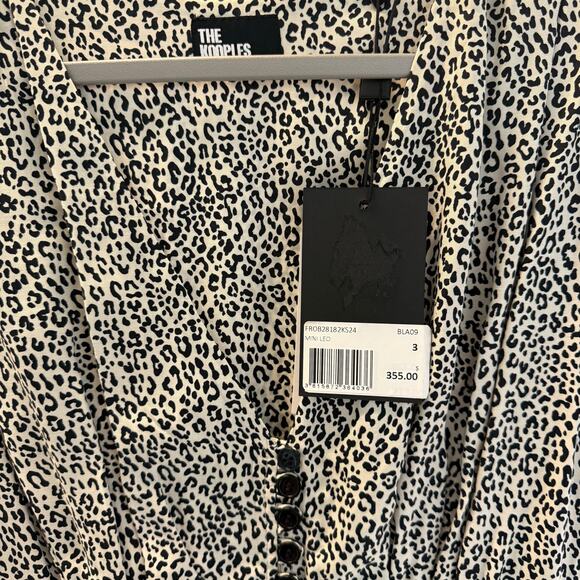 The Kooples Mini Leo Dress Light Tan Black V-Neck Button Down Small Medium 6 NWT - Picture 6 of 7
